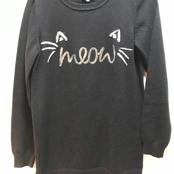 Verve Ami sweater sparkle meow cat furry tail on back black long sleeve - Picture 1 of 5